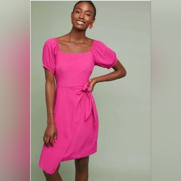 Anthropologie Dresses & Skirts - Anthropologie Maeve Pink Faux Wrap Asymetrical Dress Size 2